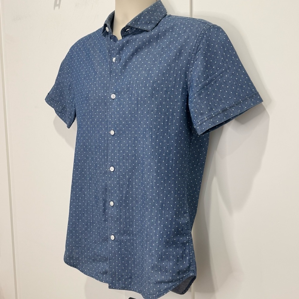 Bonobos Polka Dot Button Down Shirt Small Slim Fit Blue Short Sleeve Work Casual - Picture 7 of 13